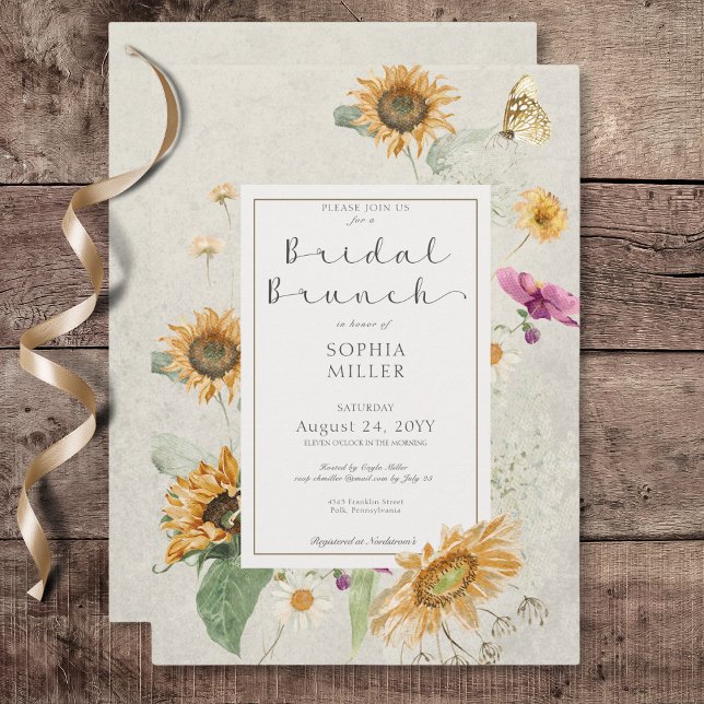 Vintager Sommersonnengebrauch Creme Bridal Brunch Einladung (Vintage Summer Sunflower Cream Bridal Brunch Invitation)