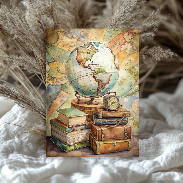Vintager Sommerurlaub Alte Bücher Weltkarte Seidenpapier (Vintage summer vacation old books globe map tissue paper)