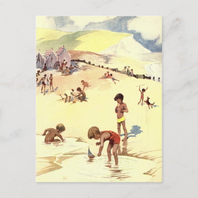 Vintager Sommerurlaub am Strand Postkarte (Vorderseite)
