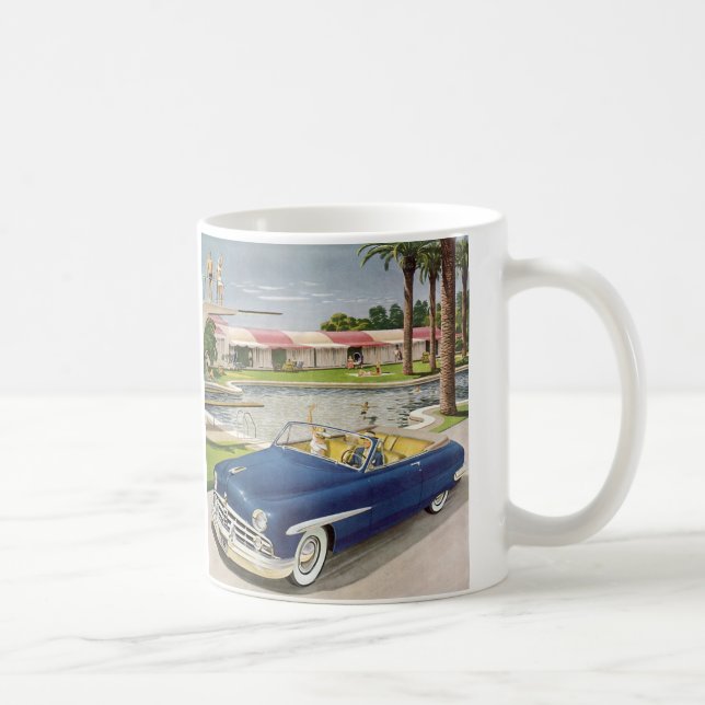 Vintager Sommerurlaub, Cabrio Car und Motel Kaffeetasse (Rechts)
