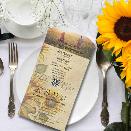 Vintager Sonnenblumen Gelbcreme Foto QR Code All In One Einladung