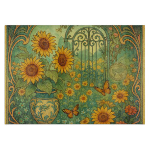 Vintager Sonnenblumengarten Schmetterlinge im Juge Schneidebrett