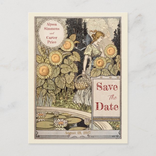 Vintager Sonnenblumenherbst Save the Date Postkarte (Vorderseite)