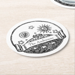 Vintager Sonnenmond Sterne Ozeanerde Zeichne Runder Pappuntersetzer