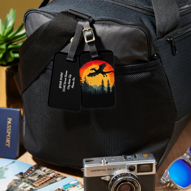 Vintager Sonnenschutzdrache Gepäckanhänger (Vorderseite & Rückseite)