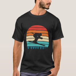 Vintager Sonnenuntergang für Skifahrer T-Shirt
