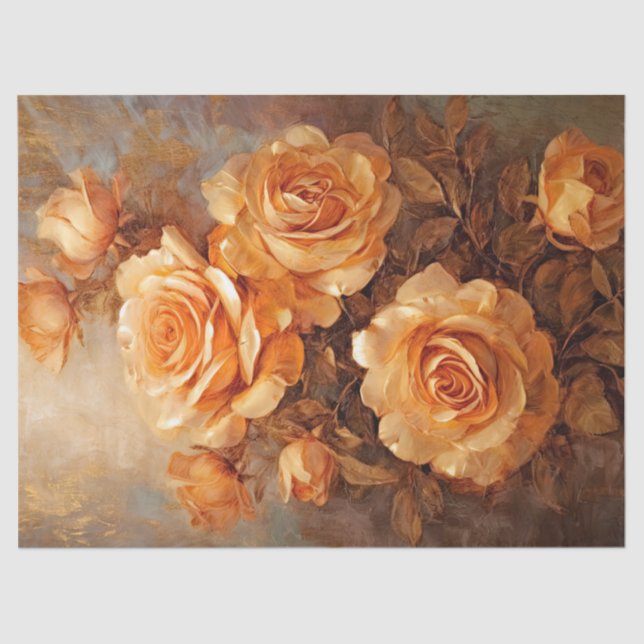Vintager Sonnenuntergang Orange Englische Rose Seidenpapier (Vorderseite)