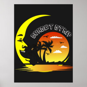 Vintager Sonnenuntergang Strip Moon Poster