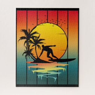 Vintager Sonnenuntergang Surfer Surf Puzzle