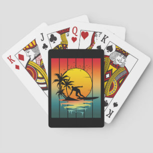 Vintager Sonnenuntergang Surfer Surf Spielkarten