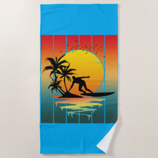 Vintager Sonnenuntergang Surfer Surf Strandtuch