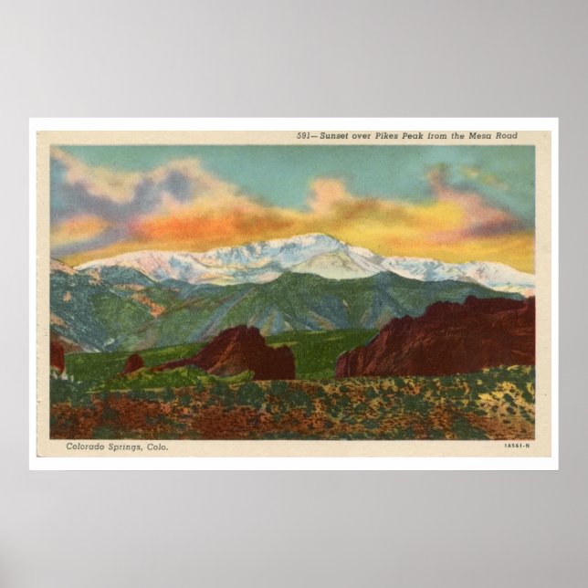 Vintager Sonnenuntergang über Pikes Peak, Colorado Poster (Vorne)