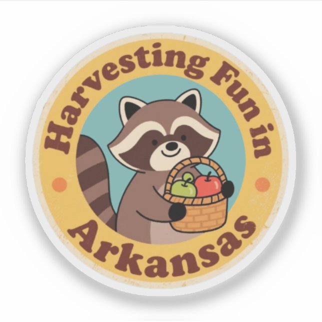 Vintager Spaß in Arkansas Raccoon Ernte Aufkleber (Vorderseite)
