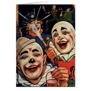 Vintager Spaß, lachende Zirkus-Clowns und Polizei