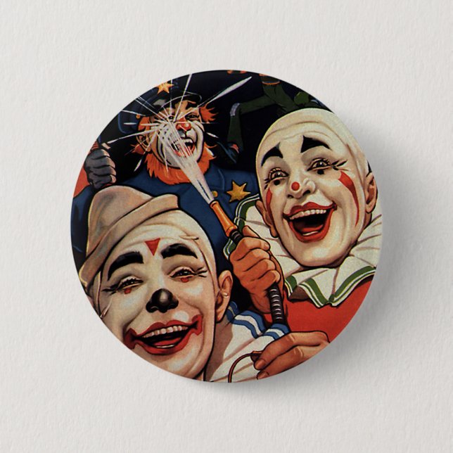 Vintager Spaß, lachende Zirkus-Clowns und Polizei Button (Vorderseite)