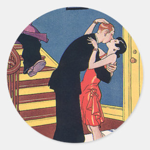 Vintager Spaß, Liebe und Romantik, Spätnachts Kuss Runder Aufkleber
