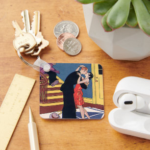 Vintager Spaß, Liebe und Romantik, Spätnachts Kuss Schlüsselanhänger