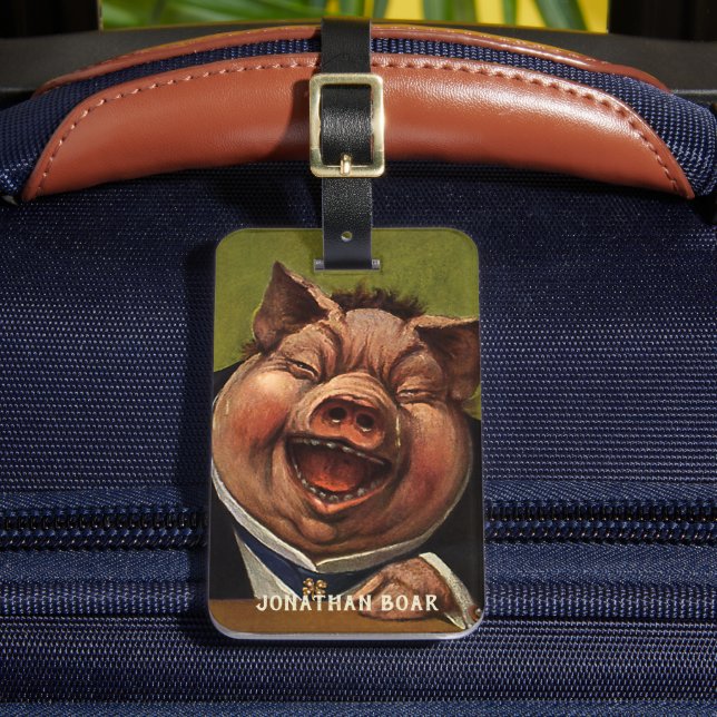 Vintager Spaß, lustiges Viktorianisches Schweinche Gepäckanhänger (Vorderseite Insitu 2)