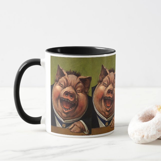Vintager Spaß, lustiges Viktorianisches Schweinche Tasse (Mit Donut)
