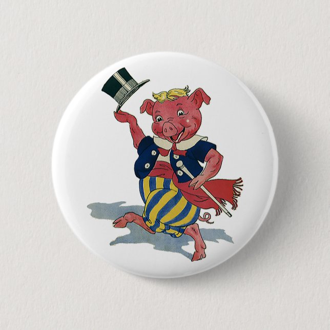 Vintager Spaß, Niedliche Happy Dancing Pig Tänze Button (Vorderseite)