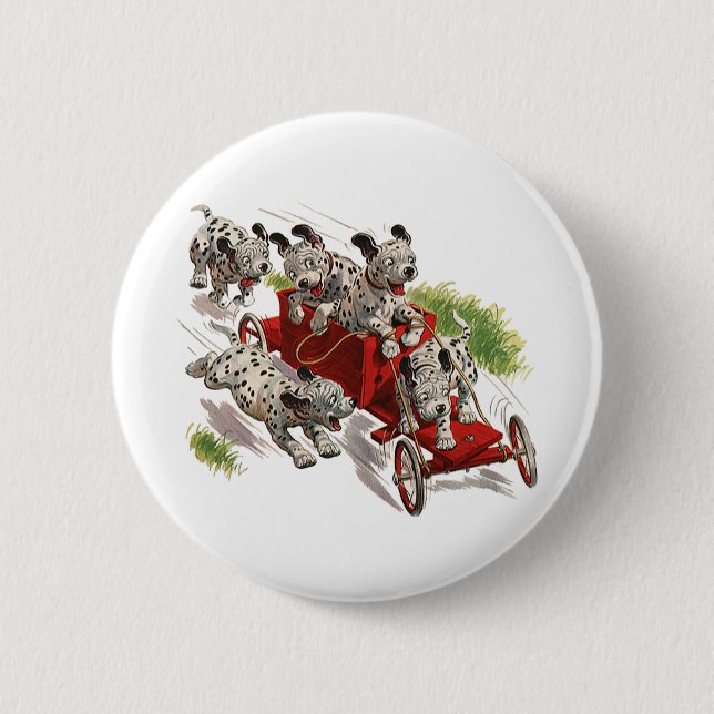 Vintager Spaß Niedlicher Dalmatiner Welpenhunde Fe Button (Vorderseite)