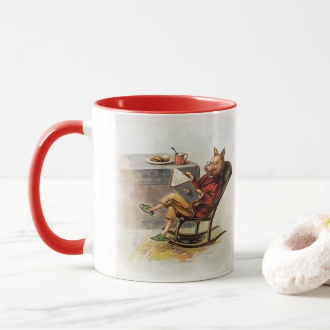 Vintager Spaß, Rockstuhl Lesen eines Buches Tasse (Mit Donut)