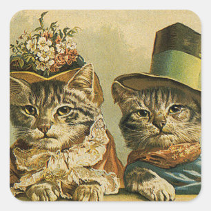 Vintager Spaß, Viktorianische Bräutigatzen in Henn Quadratischer Aufkleber