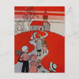 Vintager Spaziergang zur Kirche Postkarte