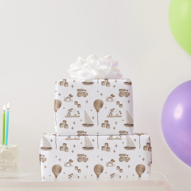 Vintager Spielzeugabacus, Rockpferd, Blöcke, Boot Geschenkpapier (Partygeschenke)