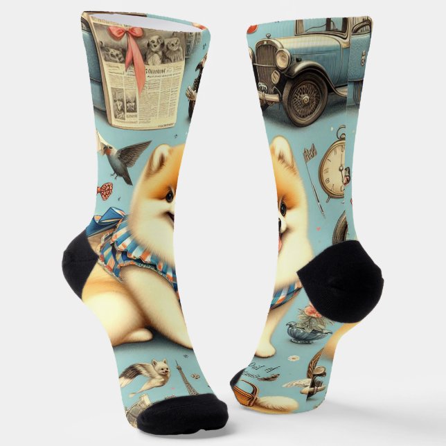 Vintager Spitz Nahtlose Illustration Socken (Gewinkelt)