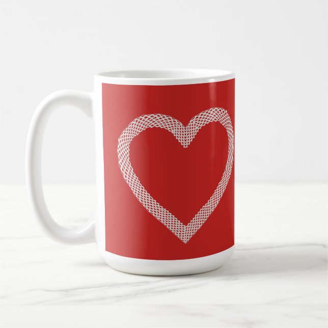Vintager Spitzenherz Roter Valentinstag Kaffeetasse (Links)