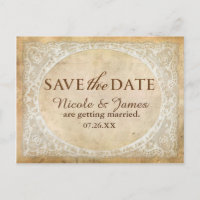 Vintager Spitzenrahmen rustikal Save the Date Post
