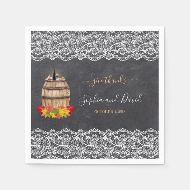 Vintager Spitzenweinkeller Chalk Erntedank Hochzei Serviette (Vorderseite)