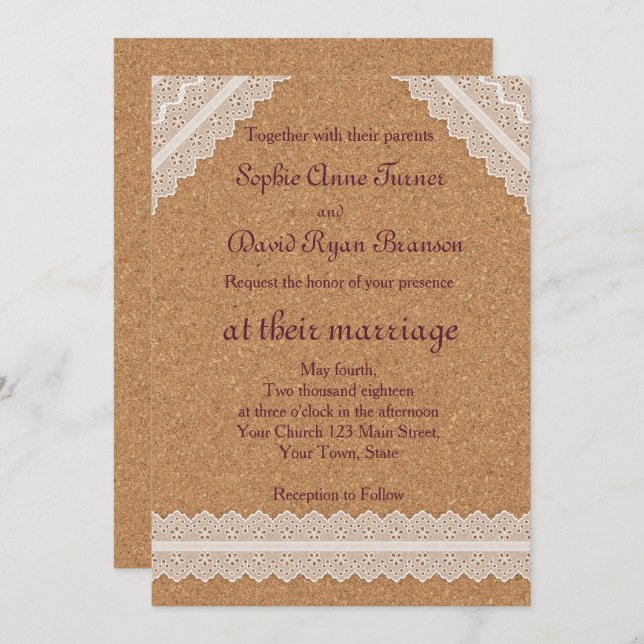 Vintager Spitzenweinkork Einladung zur Hochzeit (Vorne/Hinten)