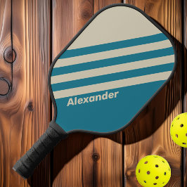 Vintager Sport Aquamarine Streifen mit Namen Pickleball Schläger