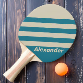 Vintager Sport Aquamarine Streifen mit Namen Tischtennis Schläger