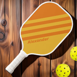Vintager Sport Orange Groove Streifen mit Namen Pickleball Schläger