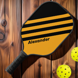 Vintager Sport Sonnenblume Buzz Streifen mit Namen Pickleball Schläger