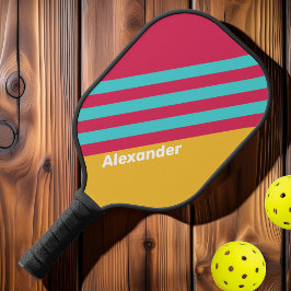 Vintager Sport Tropische Brise Streifen mit Namen Pickleball Schläger