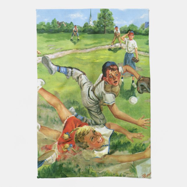 Vintager Sportbaseball, Kinderteams Geschirrtuch (Vertikal)