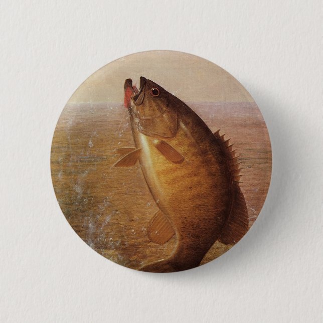 Vintager Sportfisch, Largemouth Brown Bass Fish Button (Vorderseite)