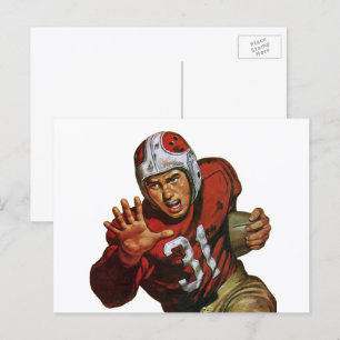 Vintager Sportfußball-Spieler, der auf der Rücksei Postkarte