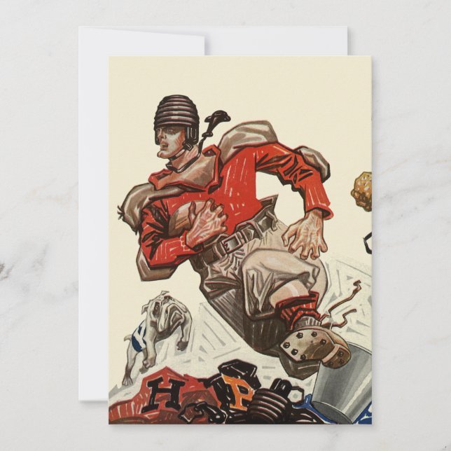 Vintager Sportfußballspieler mit Hundeleistung Einladung (Vorderseite)