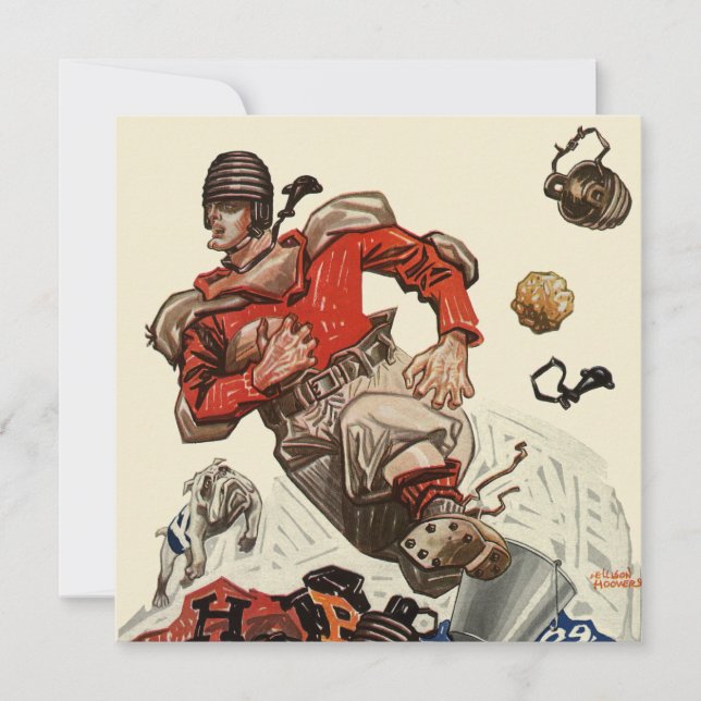 Vintager Sportfußballspieler und Bulldog-Maskottch (Vorderseite)