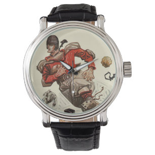 Vintager Sportfußballspieler und Bulldog-Maskottch Armbanduhr