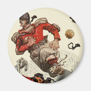 Vintager Sportfußballspieler und Bulldog-Maskottch Magnet