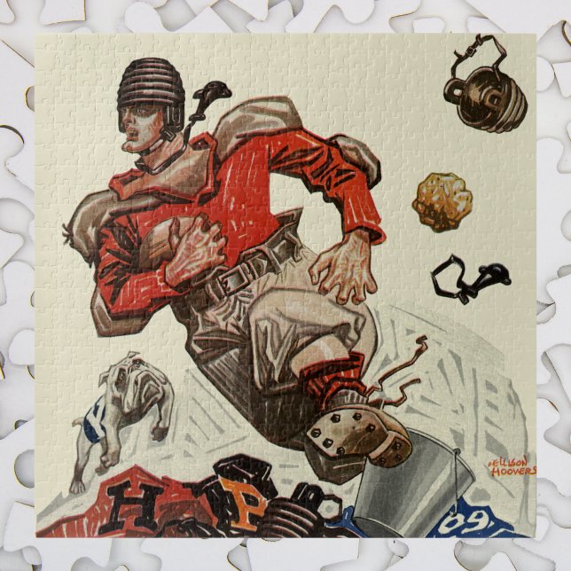 Vintager Sportfußballspieler und Bulldog-Maskottch Puzzle (Von Creator hochgeladen)