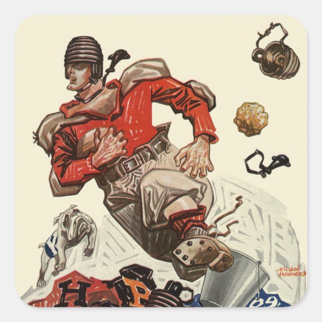 Vintager Sportfußballspieler und Bulldog-Maskottch Quadratischer Aufkleber (Vorderseite)