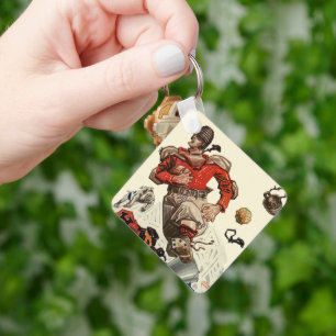 Vintager Sportfußballspieler und Bulldog-Maskottch Schlüsselanhänger