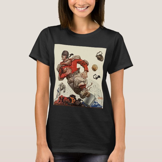 Vintager Sportfußballspieler und Bulldog-Maskottch T-Shirt (Vorderseite)